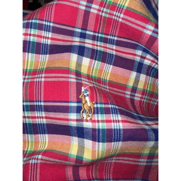 Ralph Lauren pink blue plaid Dress Shirt long sleeve button men. size Large. - Picture 3 of 6